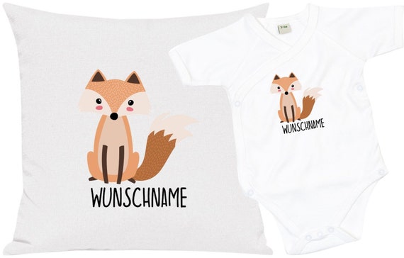 kleckerliese Geschenkset Geburt Kissen Body mit Tiermotiv "Fuchs" Fair Wear mit Kissenfüllung