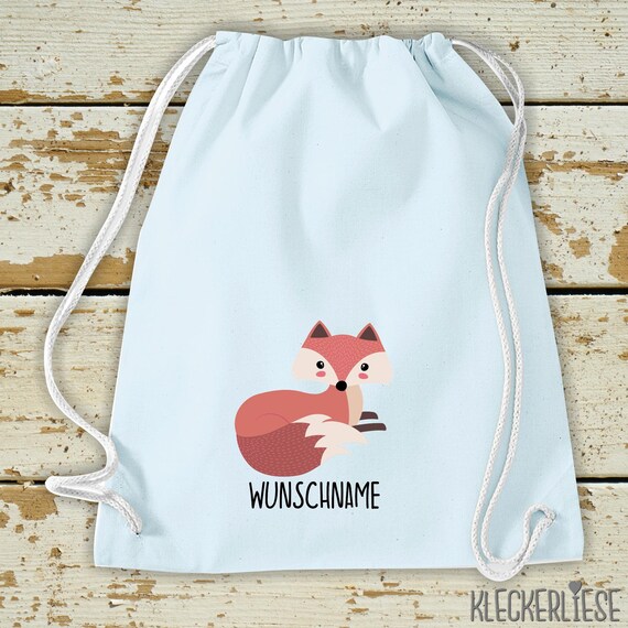Kleckerliese gym bag "Fox with desired name" backpack bag, fabric bag, gym bag, carry bag, daycare school, change of clothes