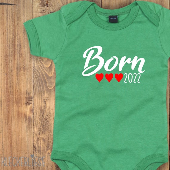 Baby Body mit Wunschtext "Born Herzen Wunschzahl Wunsch Datum" Babybody Strampler Jungen Mädchen Kurzarm
