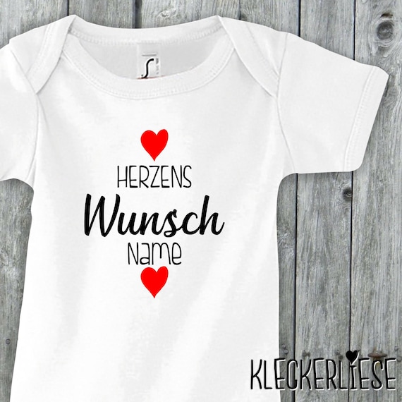 Baby Body mit Wunschname "Herzens Wunsch mit Wunschname" Babybody Strampler Jungen Mädchen