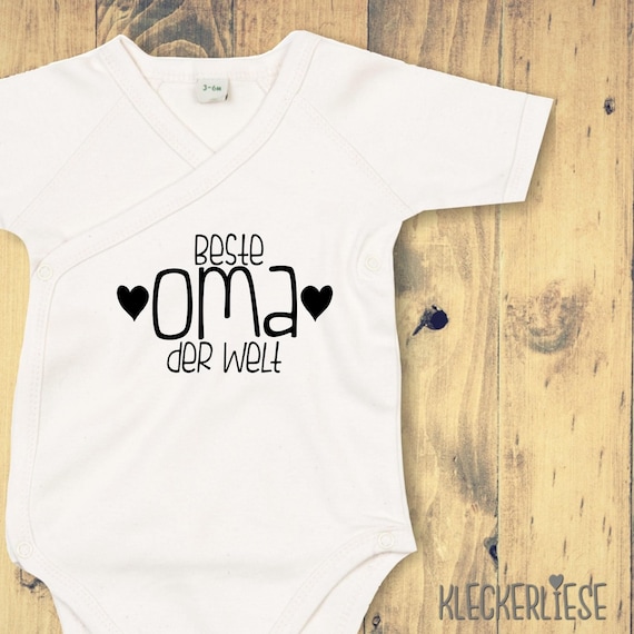 kleckerliese Wickel Baby Body "Beste Oma der Welt"  Babybody Strampler Wickelbody Organic Kimono Kurzarm