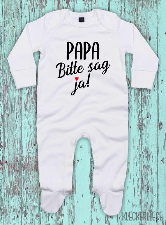 Kleckerliese Baby Schlafanzug "Papa bitte sag ja!" Sleepsuit Langarm Jungen Mädchen Einteiler Strampler