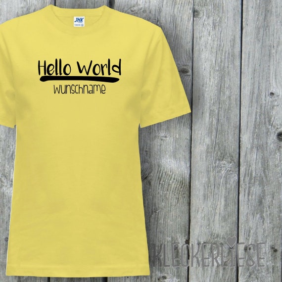 Kinder T-Shirt mit Wunschname "Hello World Wunschname" Shirt Jungen Mädchen Baby Kind
