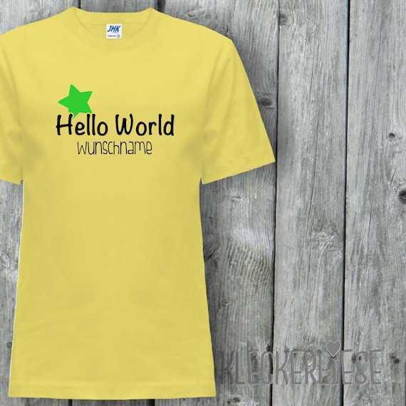 Kinder T-Shirt mit Wunschname "Hello World Stern Wunschname" Shirt Jungen Mädchen Baby Kind