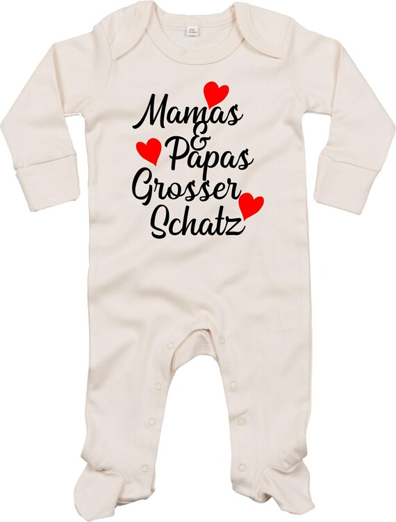 Kleckerliese Baby Schlafanzug "Mamas & Papas Grosser Schatz" Sleepsuit Langarm Jungen Mädchen Einteiler Strampler