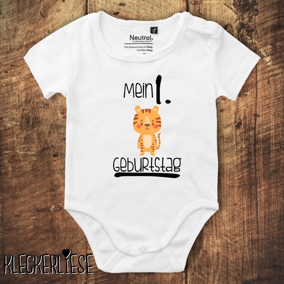 kleckerliese Babybody Body "Mein 1. Geburtstag Tiger" Fair Wear, Bio, Organic Baby Jungen Mädchen