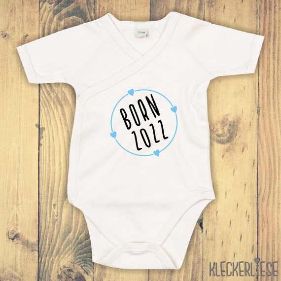 Wickelbody mit Wunschtext "Born Wunschzahl Wunsch Datum" Babybody Strampler Wickelbody Organic Kimono Kurzarm Baby Body