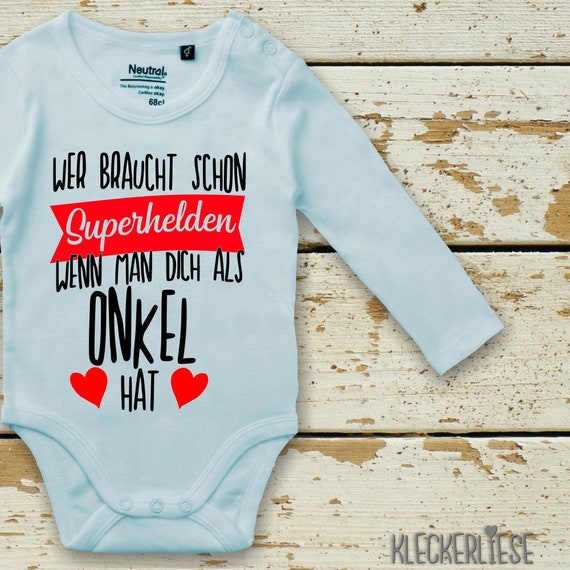 Langarm Babybody Body "Wer braucht Superhelden wenn man dich als Onkel hat" Fair Wear