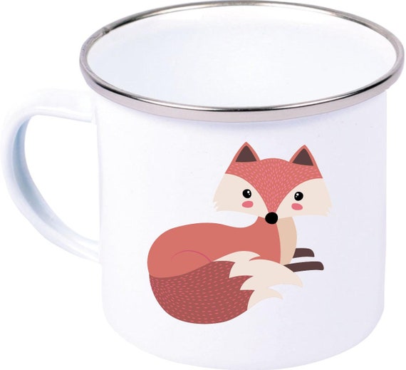 kleckerliese Emaille Kindertasse Teetasse Tasse Motiv Tiermotive Tiere mit Camping Zelten Retro Becher