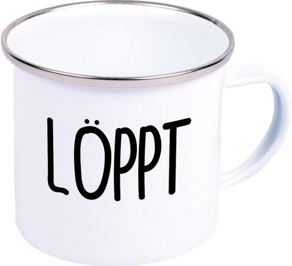 kleckerliese Emaille Teetasse Tasse "Löppt" Camping Zelten Retro Becher