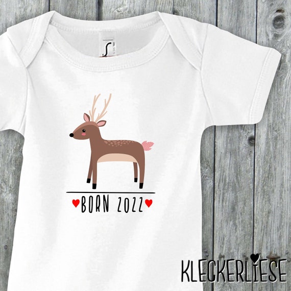 Baby Body "Born 2022 Tiermotiv Reh" Babybody Strampler Jungen Mädchen