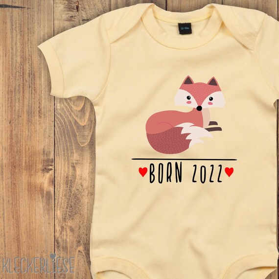 kleckerliese Baby Body "Born 2024 2025 Tiermotiv Fuchs" Babybody Strampler Jungen Mädchen Kurzarm