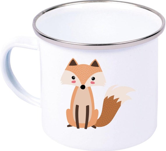 kleckerliese Emaille Kindertasse Teetasse Tasse Motiv Tiermotive Tiere mit Camping Zelten Retro Becher