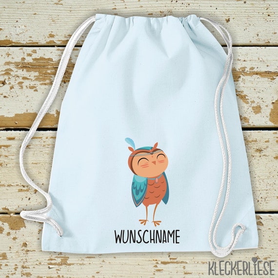 Kleckerliese Gymsack "Eule mit Wunschnamen" Rucksack Bag Stoffbeutel Turnbeutel Tragetasche Kita Schule  Einschulung Wechselsachen