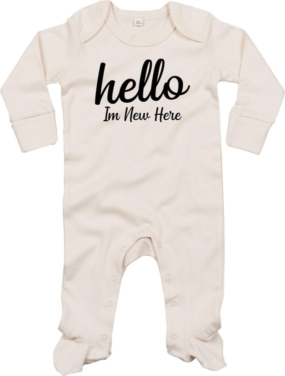 Kleckerliese Baby Schlafanzug "hello Im New Here" Sleepsuit Langarm Jungen Mädchen Einteiler Strampler