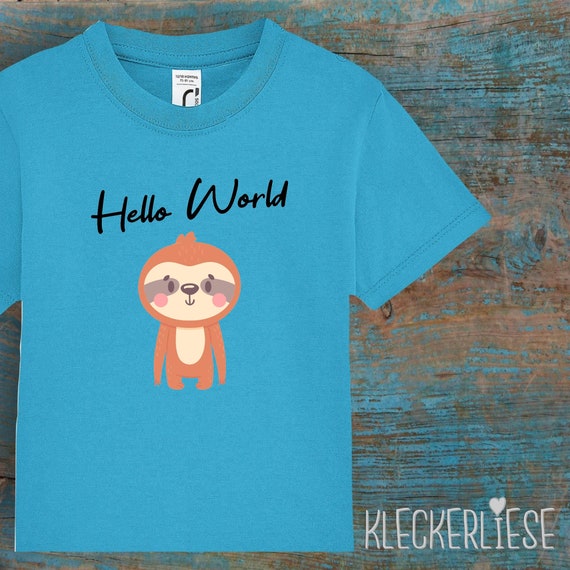 Kinder Baby Shirt Kleinkind "Hello World Faultier" T-Shirt Jungen Mädchen
