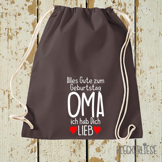 Kleckerliese Gymsack "Alles Gute zum Geburtstag OMA ich hab Dich Lieb" Rucksack Bag Stoffbeutel Turnbeutel Tragetasche