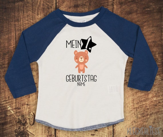 T-Shirt Langarmshirt mit Wunschname "Mein 1. Geburtstag Bär mit Wunschname" Raglan-Ärmel Jungen Mädchen Baby Kinder