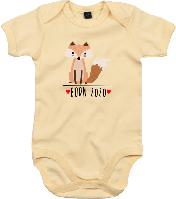 kleckerliese Baby Body "Born 2020 Tiermotiv Fuchs" mit Wunschtext oder Name Babybody Strampler Jungen Mädchen Kurzarm