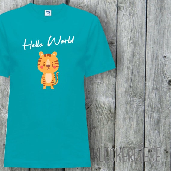 Kinder T-Shirt "Hello World Tiger" Shirt Jungen Mädchen Baby Kind