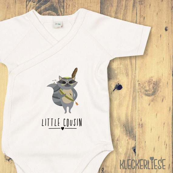 kleckerliese Wickel Baby Body "Little Cousin" Tiermotive Waschbär Babybody Strampler Wickelbody Organic Kimono Kurzarm