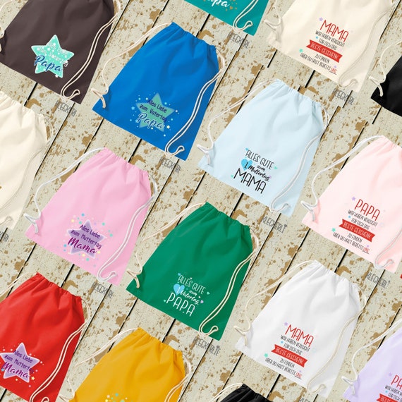Kleckerliese Turnbeutel "Muttertag Vatertag" Rucksack Bag Stoffbeutel Gymsack viele Farben und Motive Mama Papa Tote