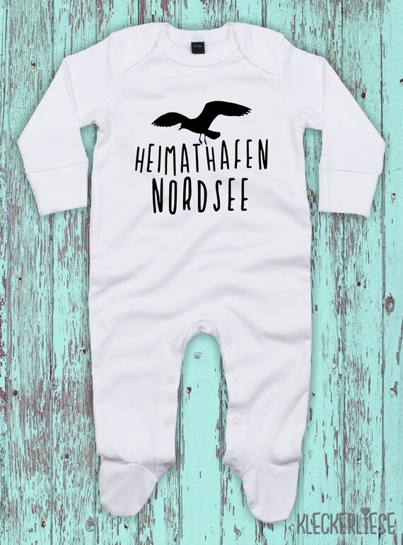 Kleckerliese Baby Schlafanzug "Heimathafen Nordsee Möwe" Sleepsuit Langarm Jungen Mädchen Einteiler Strampler