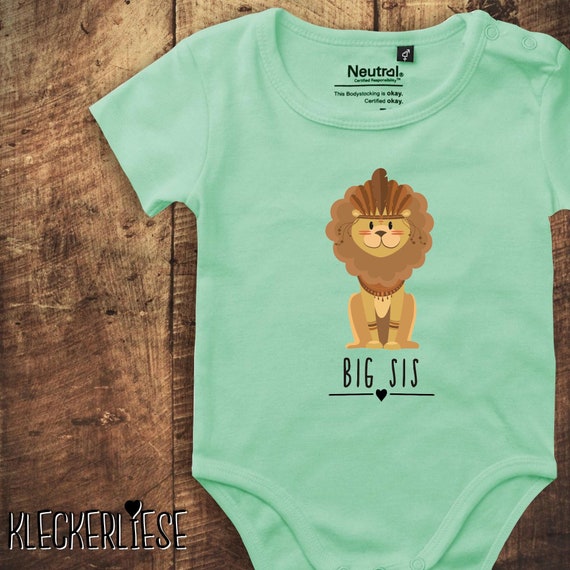 kleckerliese Babybody Body "Big Sis Tiermotiv Löwe" Fair Wear Strampler Baby Junge Mädchen