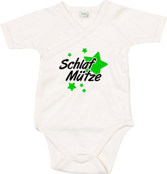 kleckerliese Wickel Baby Body "Schlaf Mütze" Babybody Strampler Wickelbody Organic Kimono Kurzarm