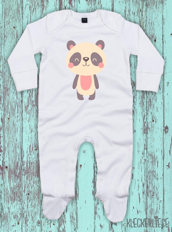 Kleckerliese Baby Schlafanzug "Tiermotiv Panda Pandabär" Sleepsuit Langarm Jungen Mädchen Einteiler Strampler