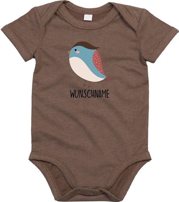 kleckerliese Baby Body "Wunschname Vogel" Babybody Strampler Jungen Mädchen Kurzarm