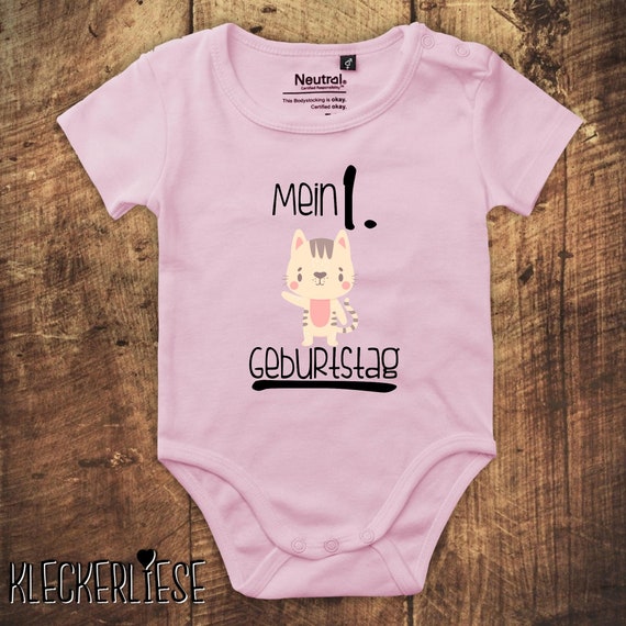 kleckerliese Babybody Body "Mein 1. Geburtstag Katze" Fair Wear, Bio, Organic Baby Jungen Mädchen