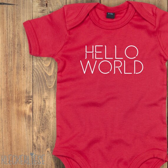 Baby Body "Hello World" Babybody Strampler Jungen Mädchen Kurzarm