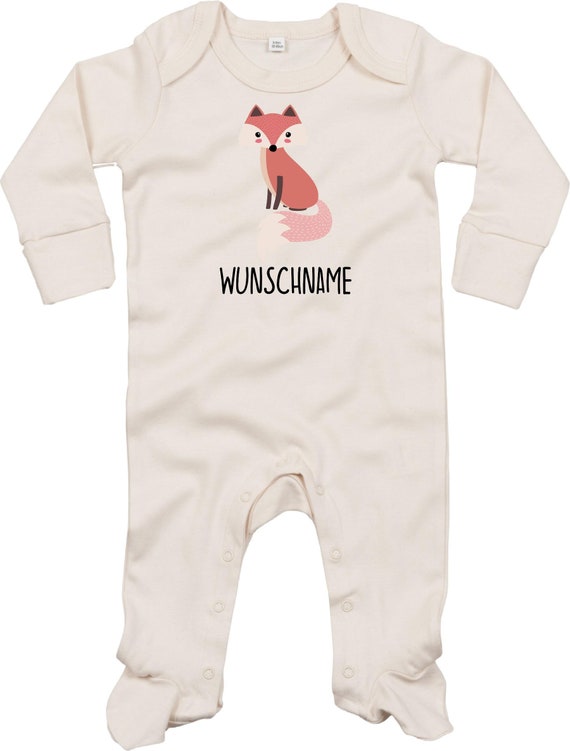 Kleckerliese Baby Schlafanzug mit Wunschnamen "Wunschname Fuchs" Sleepsuit Langarm Jungen Mädchen Einteiler Strampler