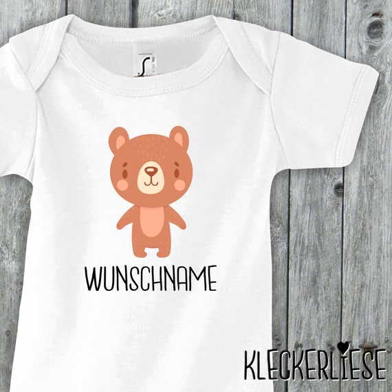 Baby Body mit Wunschname "Tiermotiv mit Wunschnamen Bär Braunbär" Babybody Strampler Jungen Mädchen