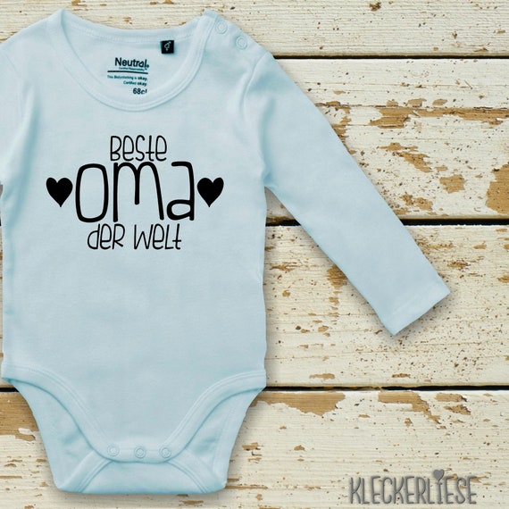 kleckerliese Long Sleeve Baby Bodysuit "Best Grandma in the World" Baby Bodysuit Boys Girls Long Sleeve Fair Wear