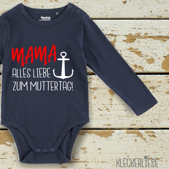 Kleckerliese Mother's Day Long Sleeve Bodysuit "Mom Happy Mother's Day! Anchor" Fair Wear Organic Baby Bodysuit