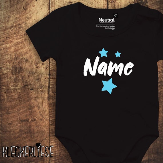 kleckerliese Babybody Body "Name Wunschname Sterne" Fair Wear