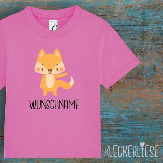Kinder Baby Shirt mit Wunschname Kleinkind "Tiermotiv mit Wunschnamen Fuchs" T-Shirt Jungen Mädchen