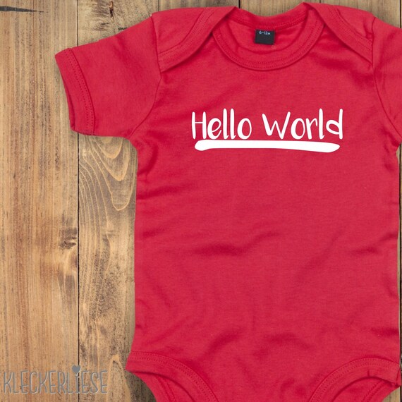 Baby Body "Hello World " Babybody Strampler Jungen Mädchen Kurzarm