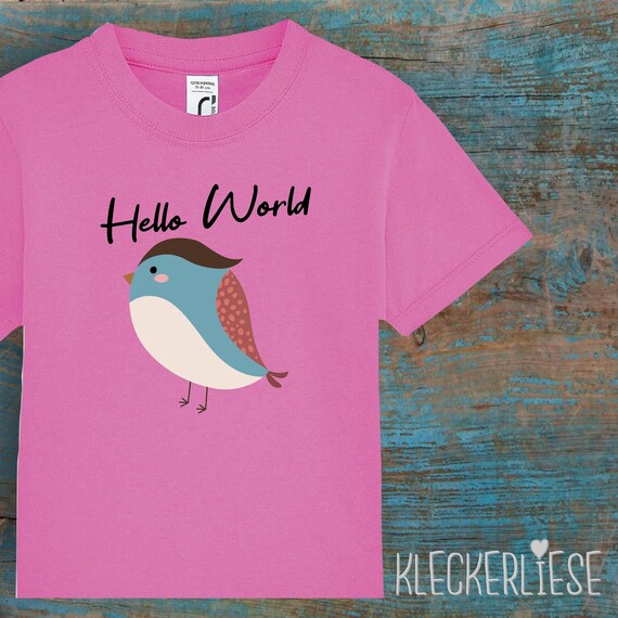 Kinder Baby Shirt Kleinkind "Hello World Vogel" T-Shirt Jungen Mädchen