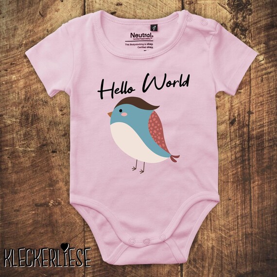 kleckerliese Babybody Body "Hello World Vogel" Fair Wear, Bio, Organic Baby Jungen Mädchen