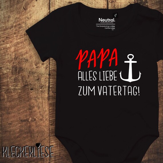 kleckerliese Baby Bodysuit Father's Day Bodysuit "Dad Happy Father's Day! Anchor" Fair Wear, Bio, Organic Baby Boys Girls