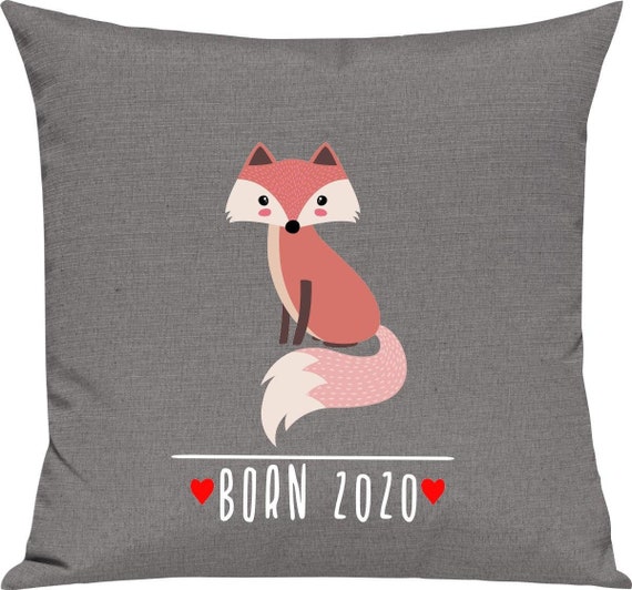 kleckerliese Kissen "Born 2020 Tiermotiv Fuchs" Kissenhülle Deko Sofa Kuschelkissen Dekoidee