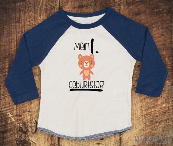 Kleckerliese Baby Kinder T-Shirt Langarmshirt "Mein 1. Geburtstag Bär" Raglan-Ärmel Jungen Mädchen Muttertag