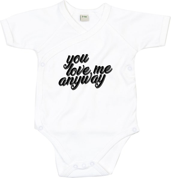 kleckerliese Wickel Baby Body "you love me anyway" Babybody Strampler Wickelbody Organic Kimono Kurzarm