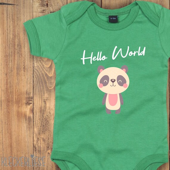 Baby Body "Hello World Pandabär" Babybody Strampler Jungen Mädchen Kurzarm