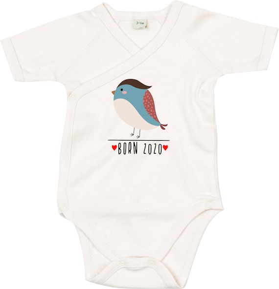 kleckerliese Wickel Baby Body "Born 2020 2021 2022 Tiermotiv Vogel" Babybody Strampler Wickelbody Organic Kimono Kurzarm