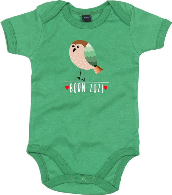 kleckerliese Baby Body "Born 2021 Tiermotiv Vogel" Babybody Strampler Jungen Mädchen Kurzarm