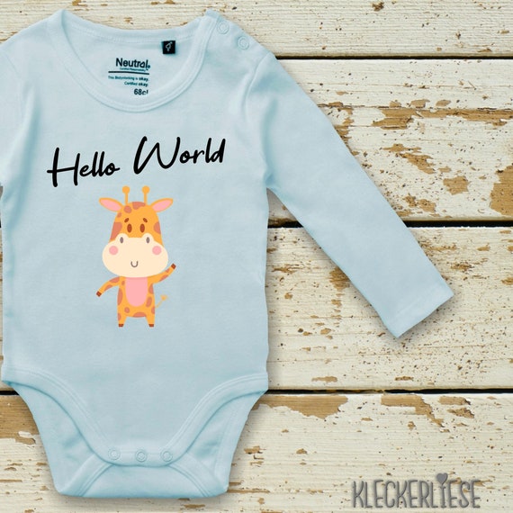 Langarm Body Babybody "Hello World Giraffe" Fair Wear Bio Organic